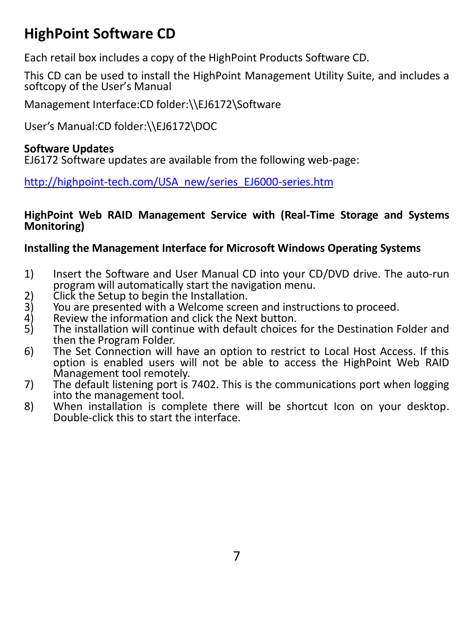 Software updates, Highpoint software cd | HighPoint EJ 6172 User Manual | Page 7 / 8