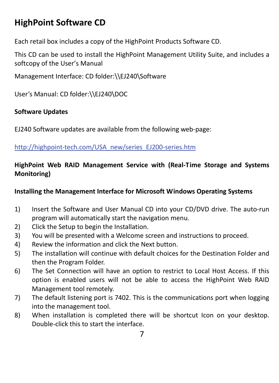 Highpoint software cd | HighPoint EJ 240 User Manual | Page 7 / 8