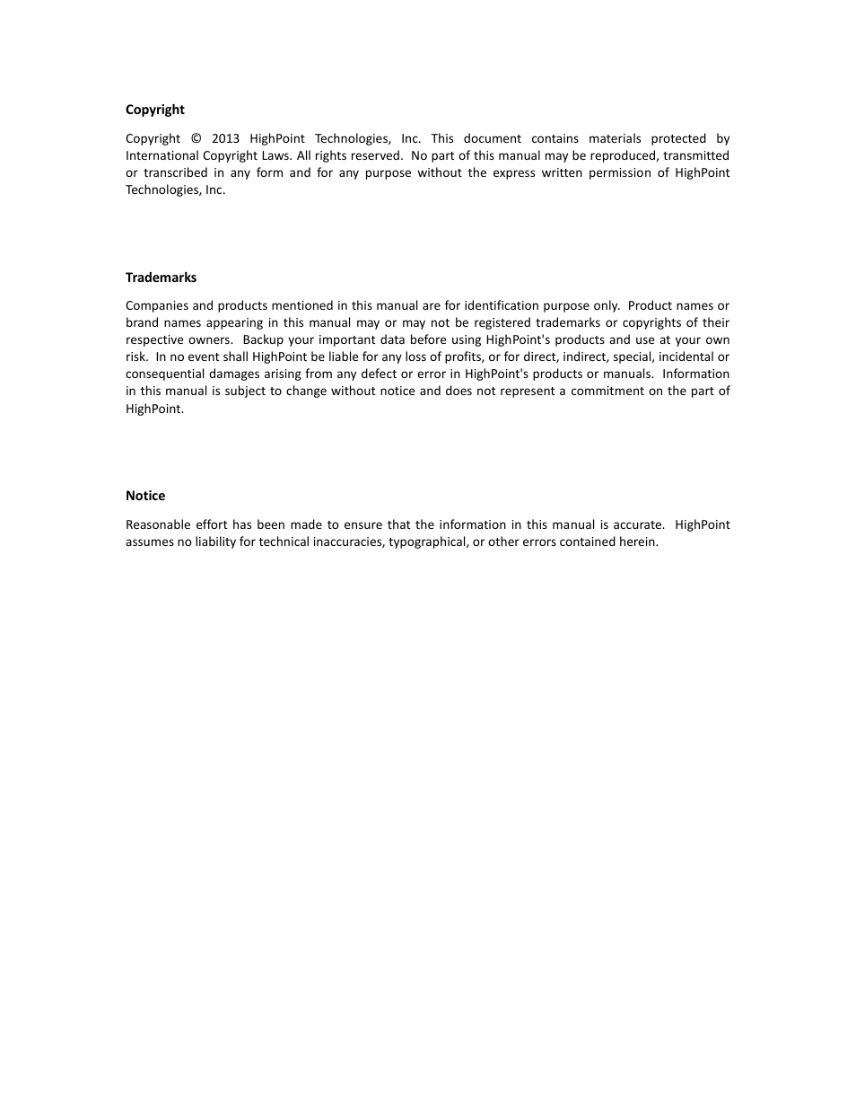 Copyright | HighPoint RocketU 1144C User Manual | Page 2 / 20