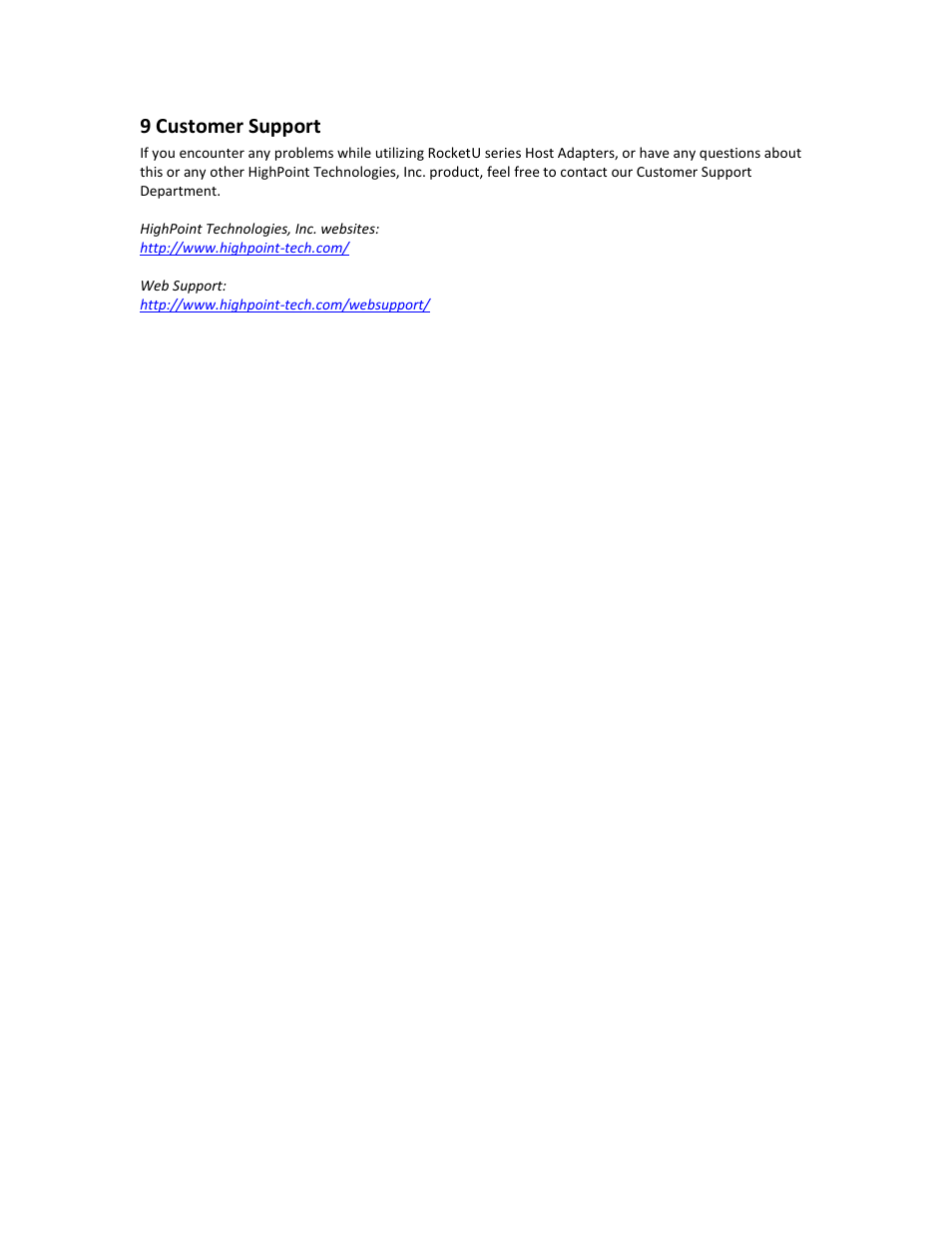 Customer support, 9 customer support | HighPoint RocketU 1144C User Manual | Page 20 / 20