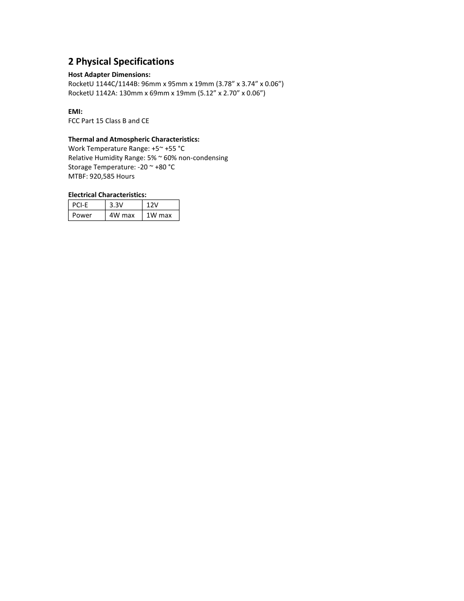 Physical specifications, 2 physical specifications | HighPoint RocketU 1144C User Manual | Page 5 / 20