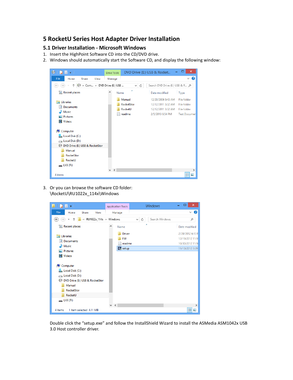 Rocketu series host adapter driver installation, Driver installation - microsoft windows, 5 rocketu series host adapter driver installation | 1 driver installation - microsoft windows | HighPoint RocketU 1144C User Manual | Page 9 / 20