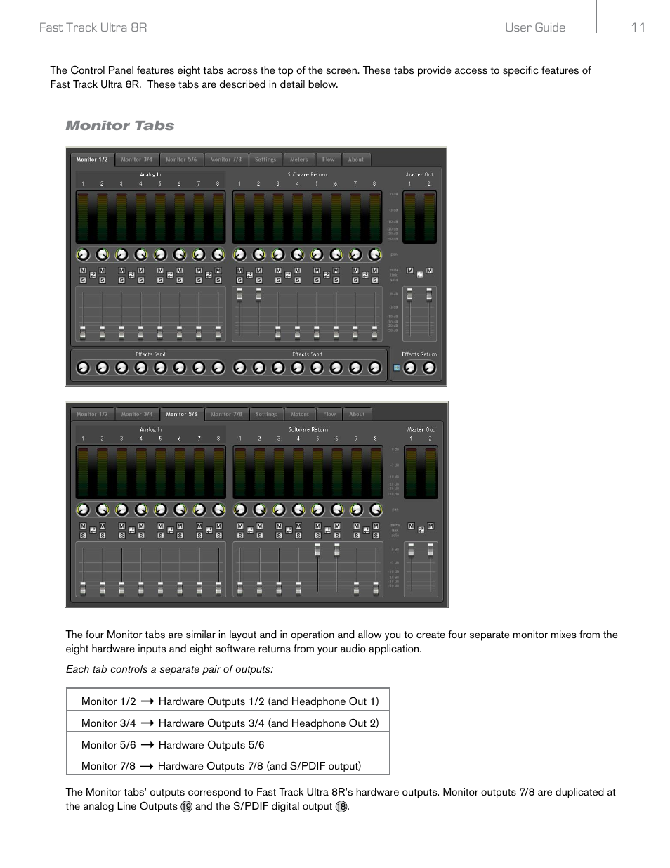 Monitor tabs | Audio Pro Rack-mountable 8 x 8 USB 2.0 Interface with MX Core DSP Technology 8R User Manual | Page 12 / 25