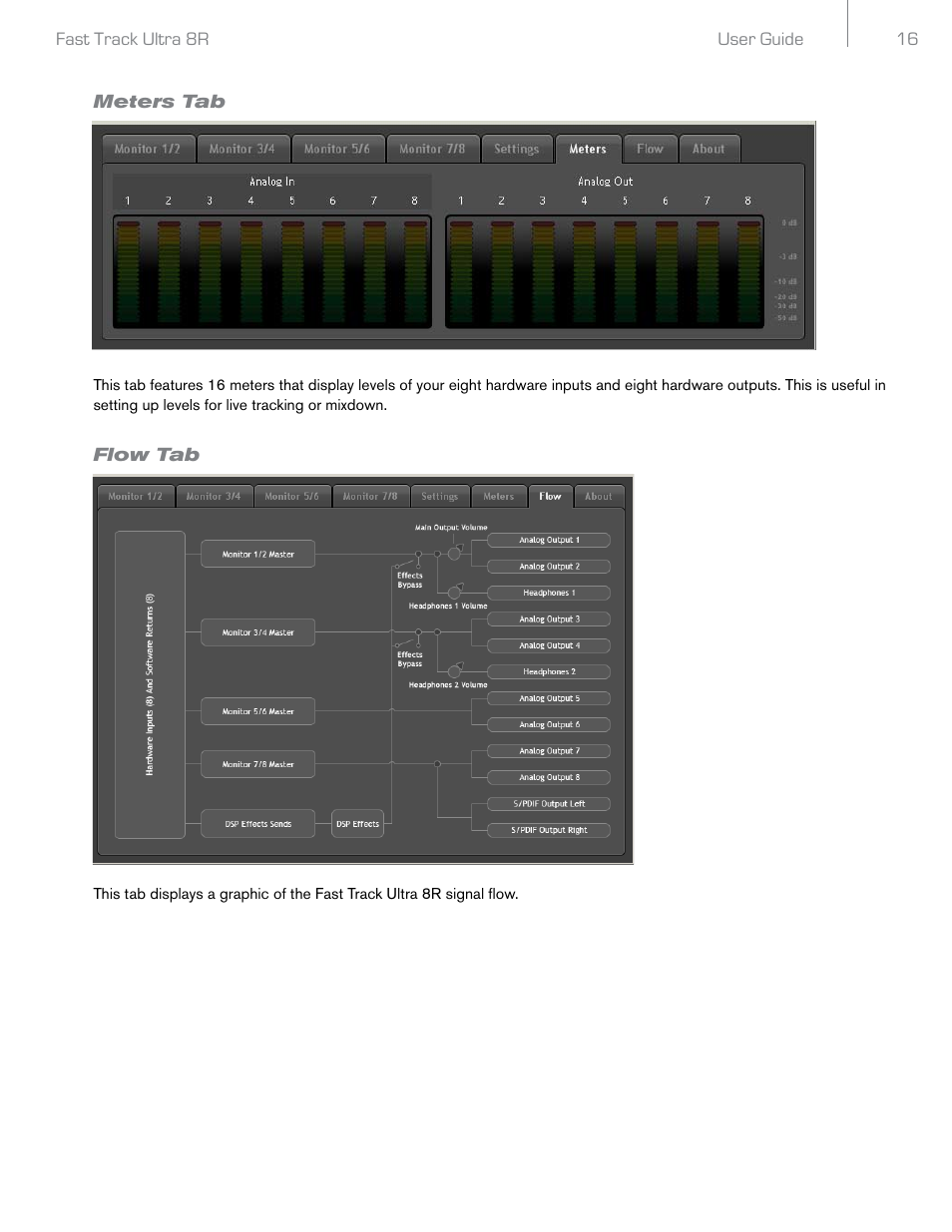 Meters tab, Flow tab | Audio Pro Rack-mountable 8 x 8 USB 2.0 Interface with MX Core DSP Technology 8R User Manual | Page 17 / 25