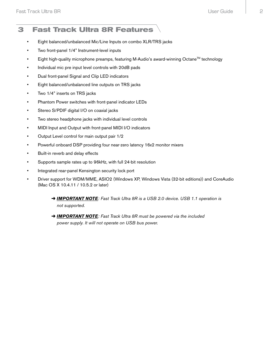 3 fast track ultra 8r features | Audio Pro Rack-mountable 8 x 8 USB 2.0 Interface with MX Core DSP Technology 8R User Manual | Page 3 / 25