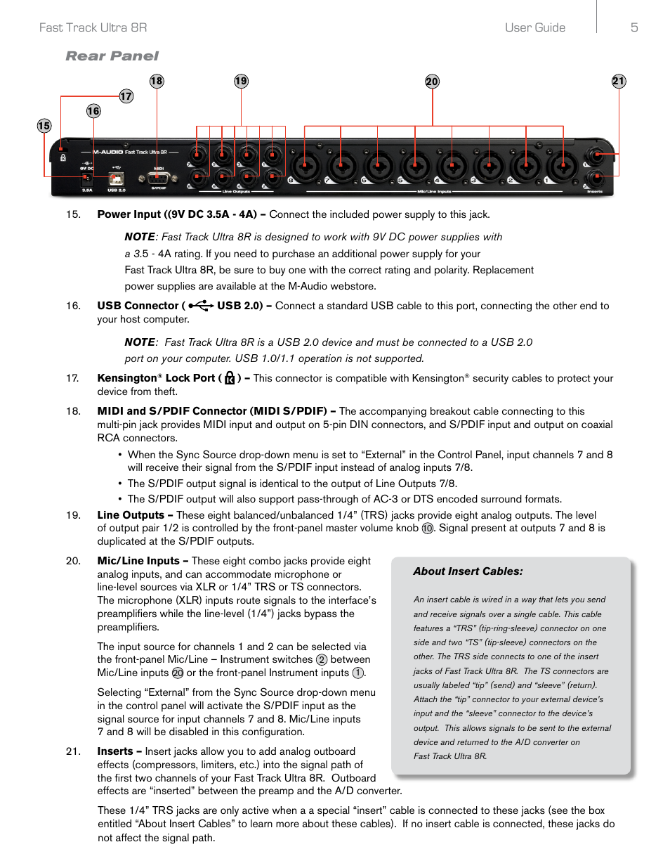 Rear panel | Audio Pro Rack-mountable 8 x 8 USB 2.0 Interface with MX Core DSP Technology 8R User Manual | Page 6 / 25