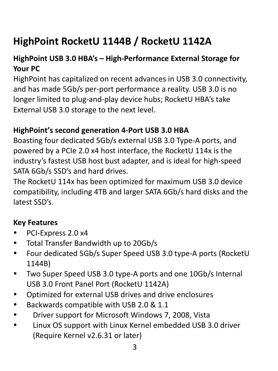 Highpoint rocketu 1144b/rocketu 1142a, Highpoint rocketu 1144b / rocketu 1142a | HighPoint RocketU 1144B User Manual | Page 3 / 8