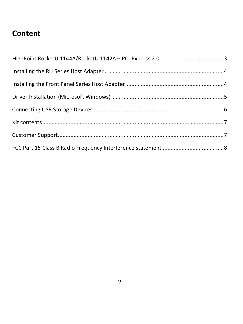 Content | HighPoint RocketU 1142A User Manual | Page 2 / 8