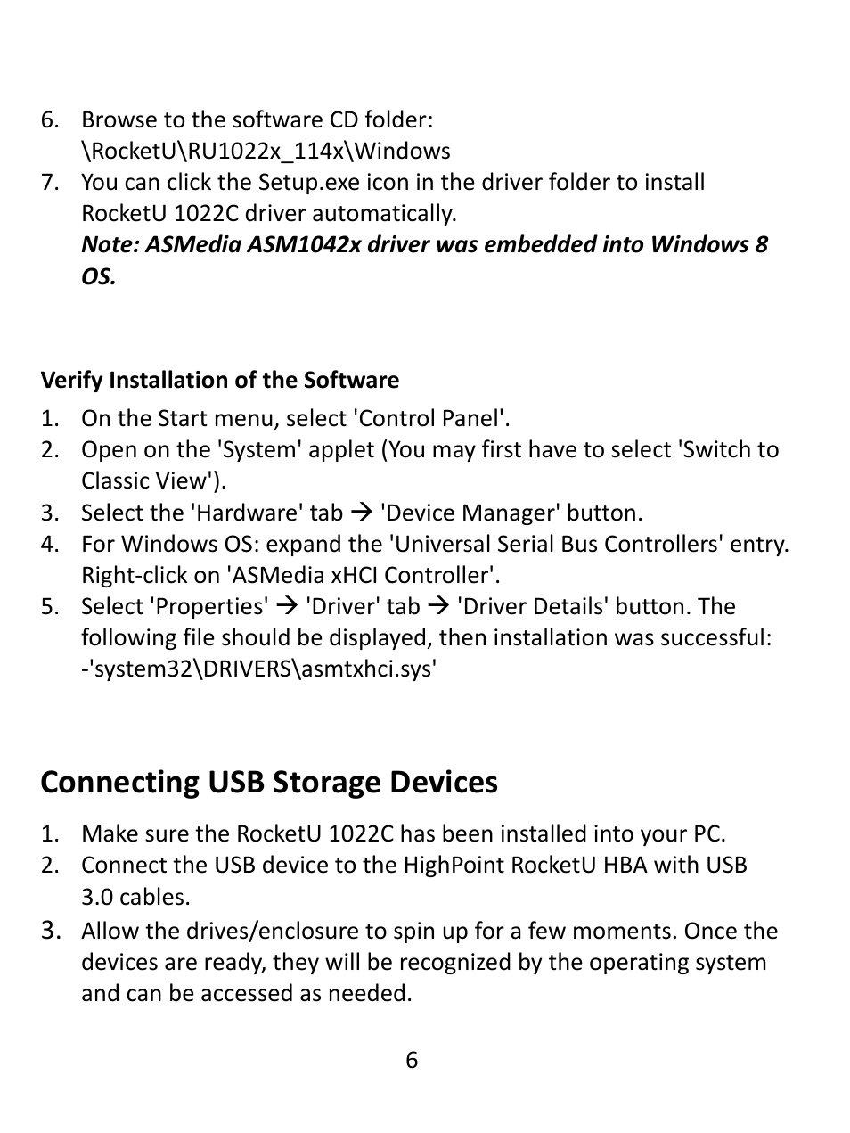 Connecting usb storage devices | HighPoint RocketU 1022C User Manual | Page 6 / 8