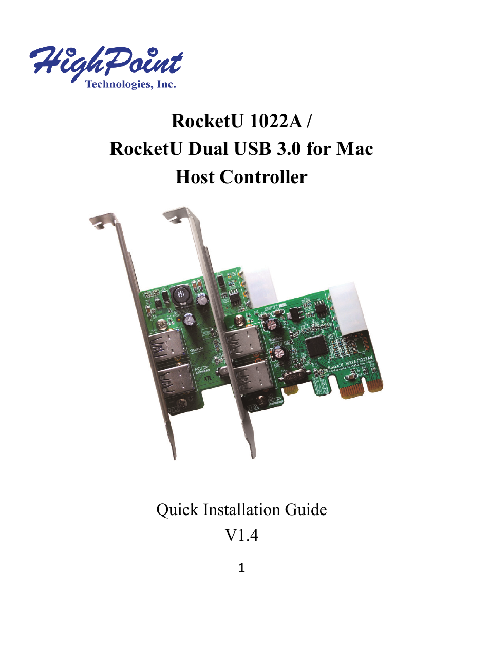 HighPoint RocketU 1022A User Manual | 8 pages