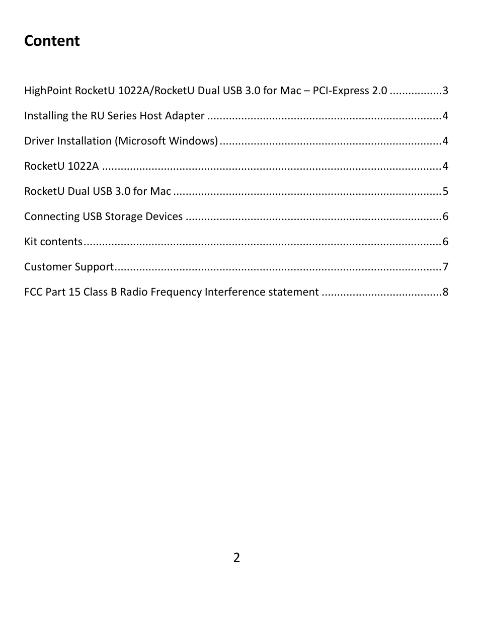 Content | HighPoint RocketU 1022A User Manual | Page 2 / 8