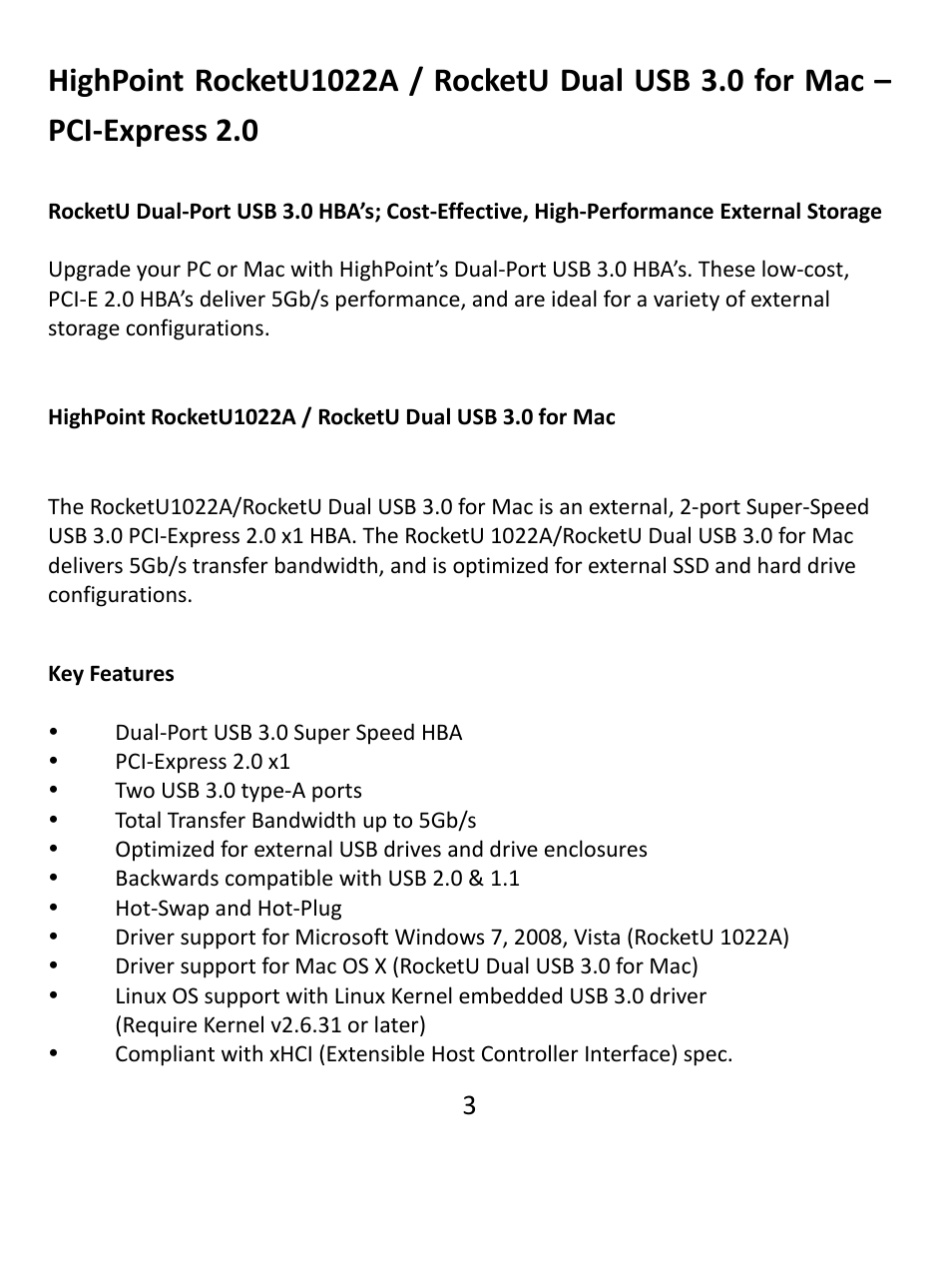 HighPoint RocketU 1022A User Manual | Page 3 / 8