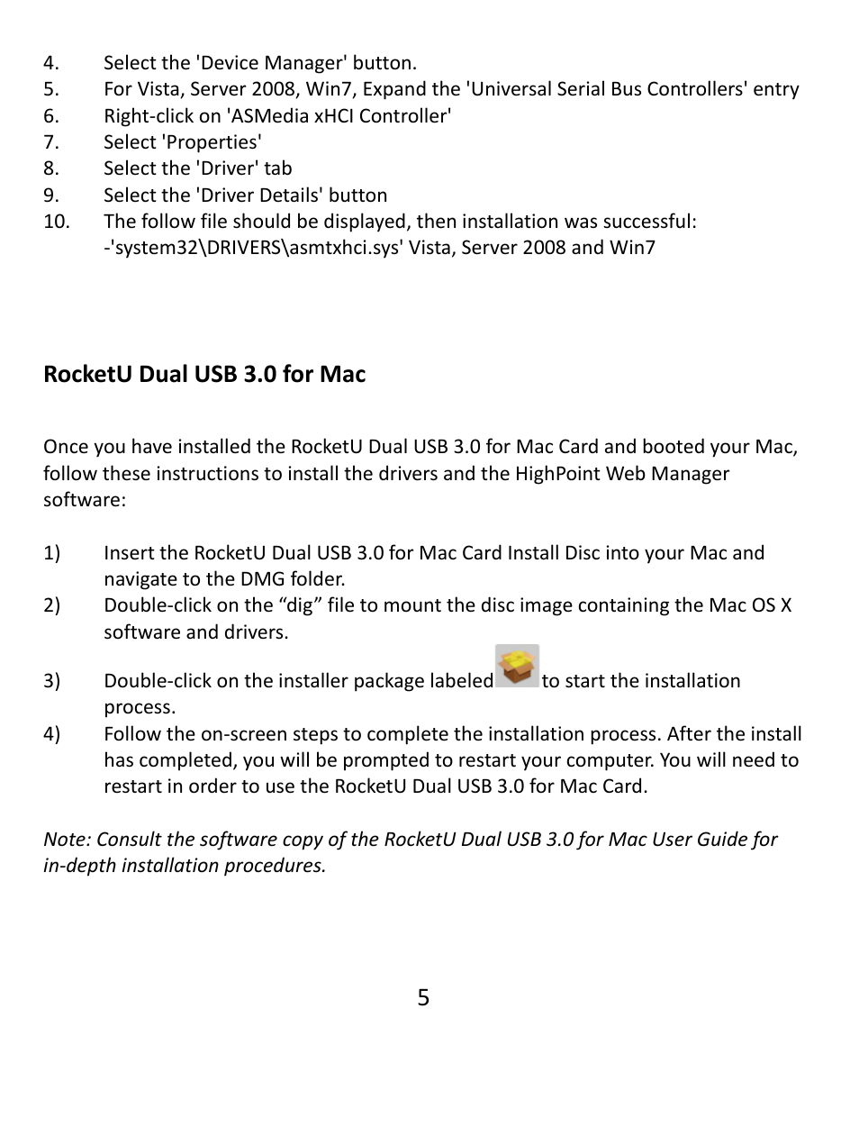 Rocketu dual usb 3.0 for mac | HighPoint RocketU 1022A User Manual | Page 5 / 8