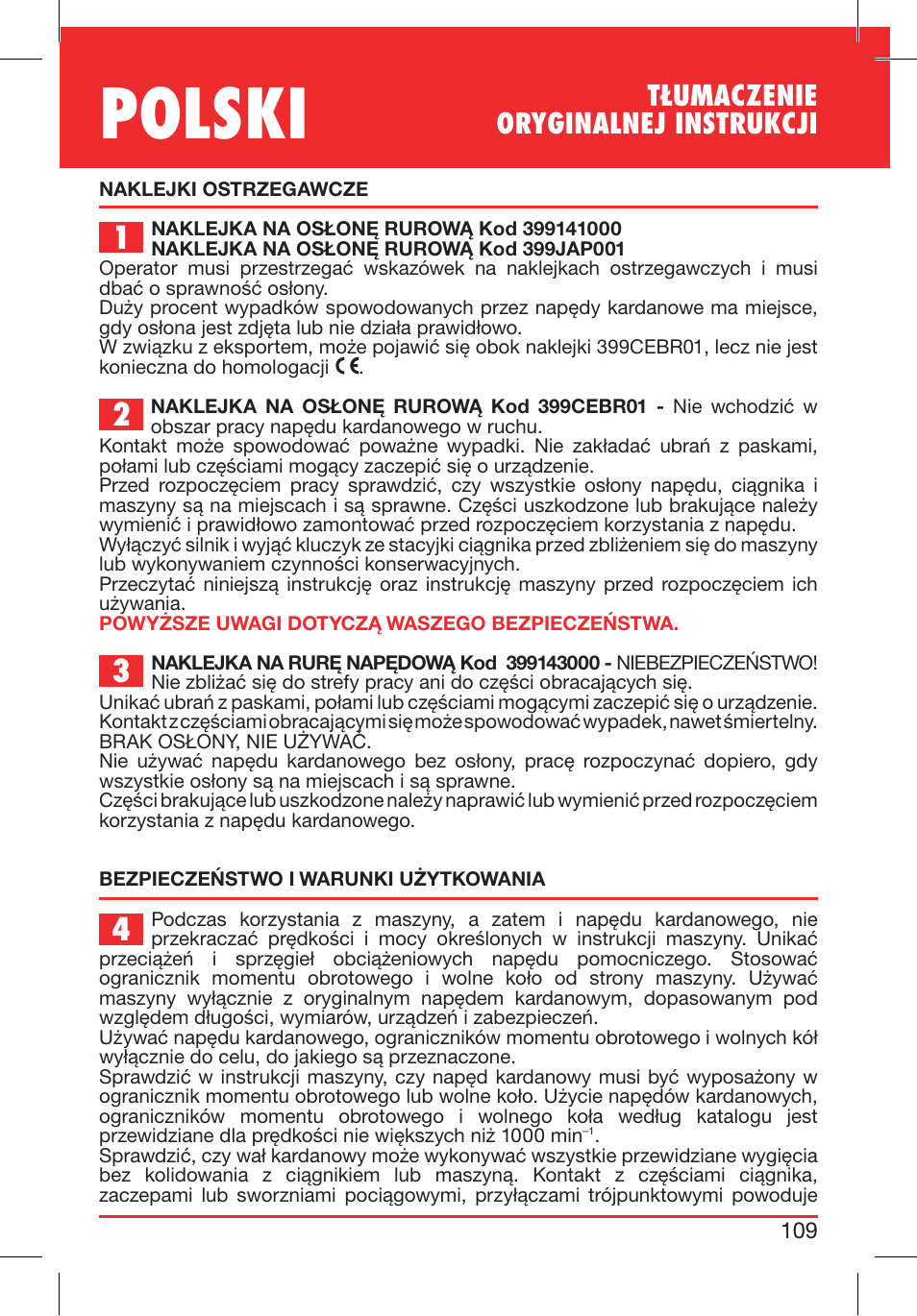 Polski, Tłumaczenie oryginalnej instrukcji | Bondioli&Pavesi 399CEBR13_C User Manual | Page 109 / 227