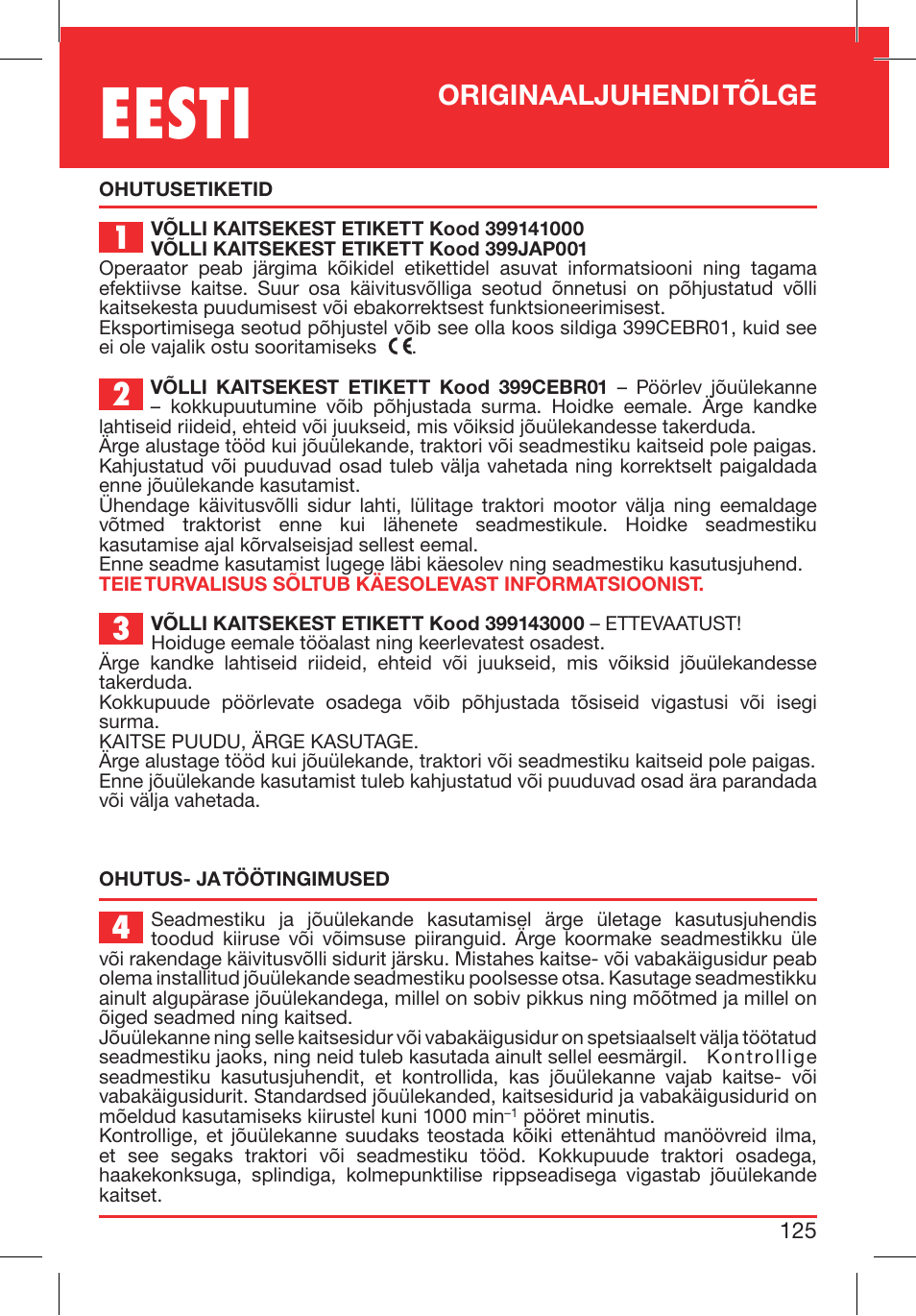Eesti, Originaaljuhendi tõlge | Bondioli&Pavesi 399CEBR13_C User Manual | Page 125 / 227