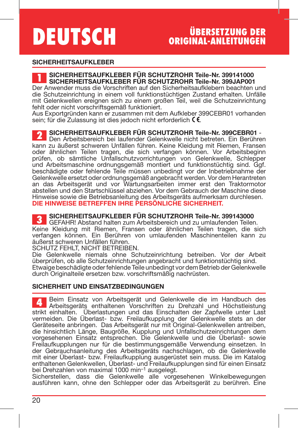 Deutsch, Übersetzung der original-anleitungen | Bondioli&Pavesi 399CEBR13_C User Manual | Page 20 / 227