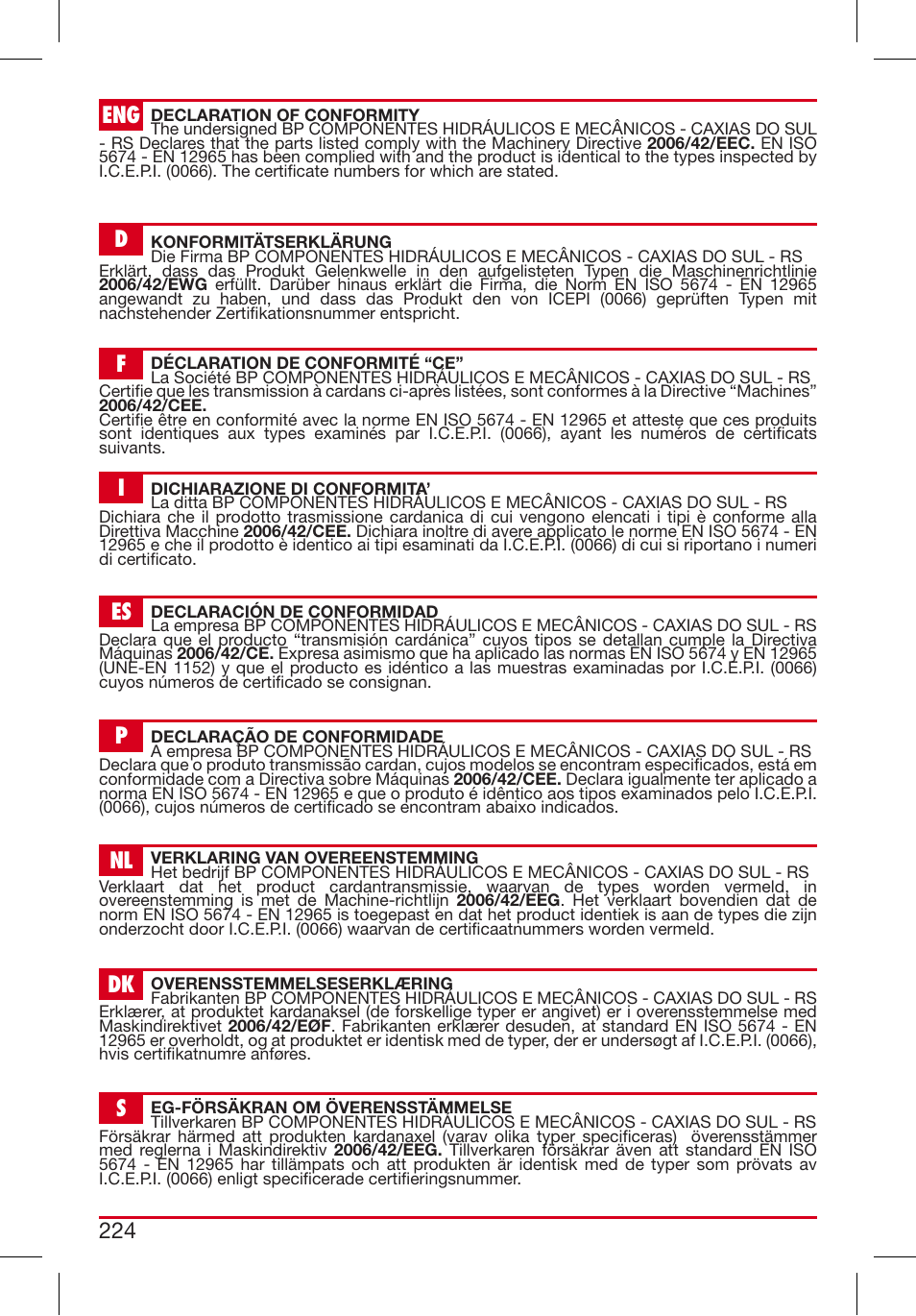 Bondioli&Pavesi 399CEBR13_C User Manual | Page 224 / 227