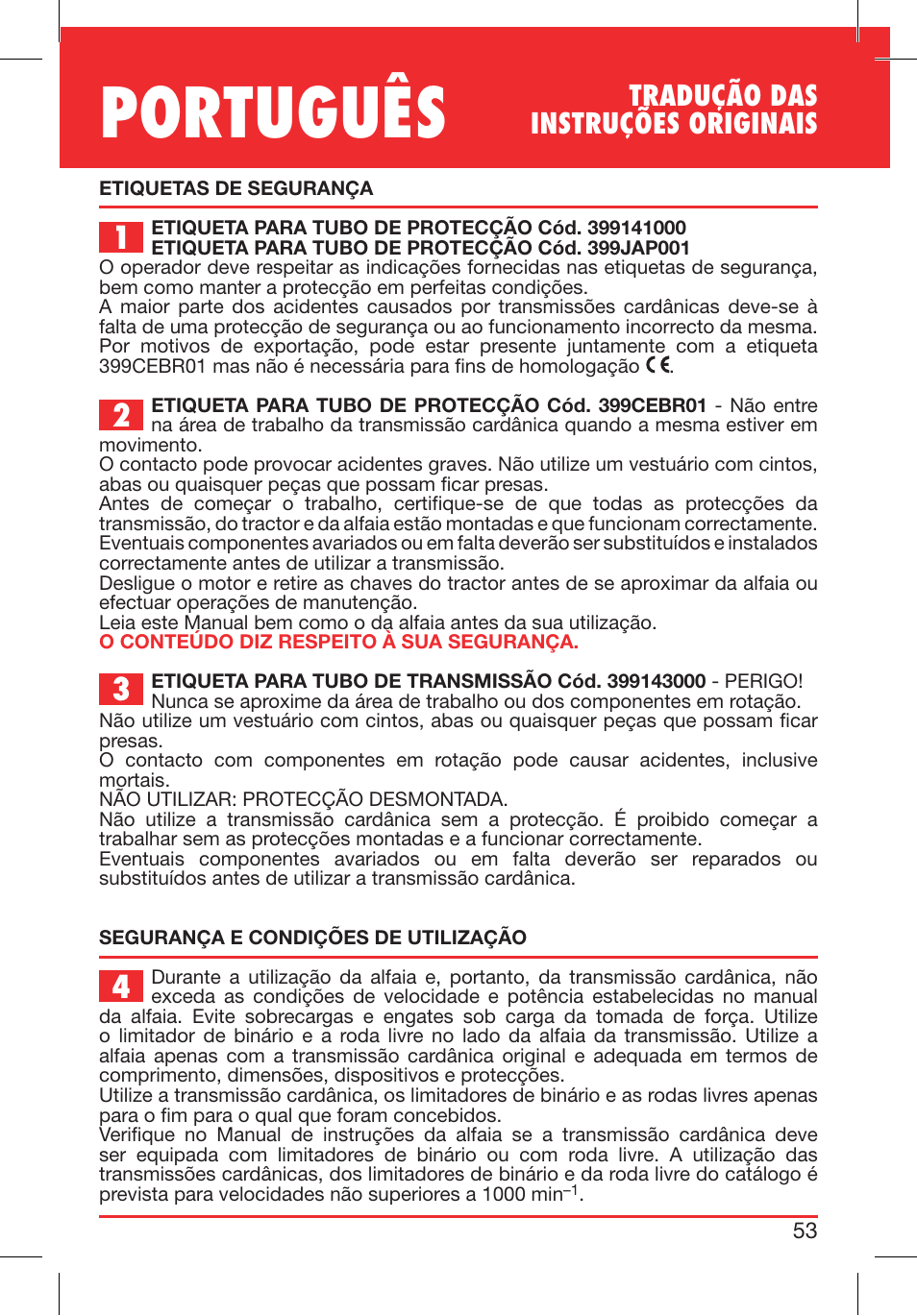 Português, Tradução das instruções originais | Bondioli&Pavesi 399CEBR13_C User Manual | Page 53 / 227