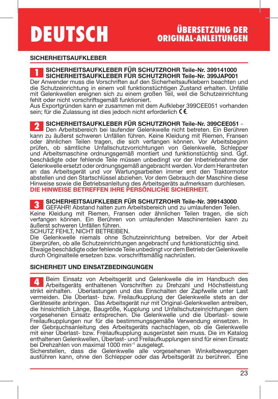 Deutsch, Übersetzung der original-anleitungen | Bondioli&Pavesi 399CEE010_E User Manual | Page 23 / 255
