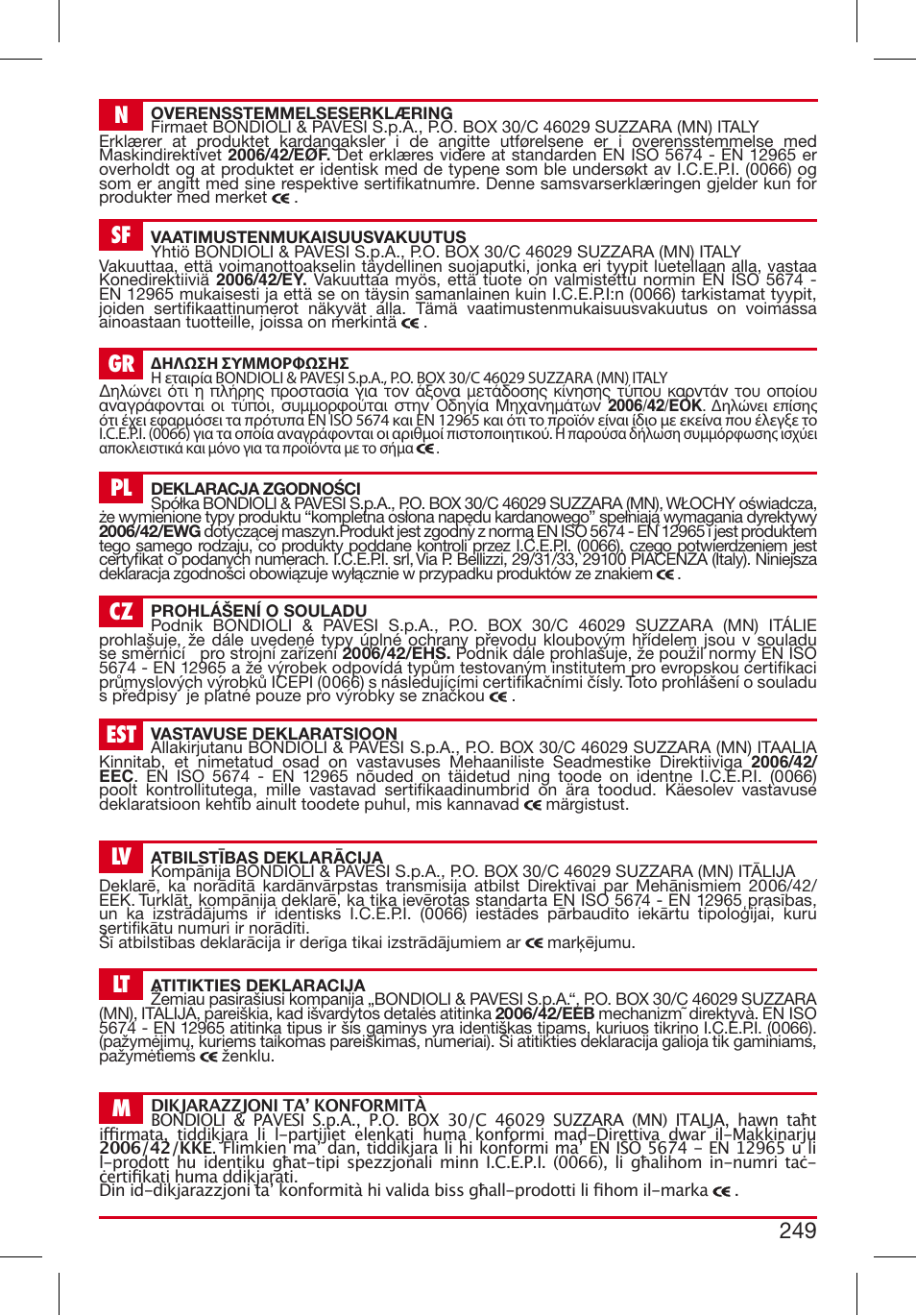 Lt m, Nsf gr pl | Bondioli&Pavesi 399CEE010_E User Manual | Page 249 / 255