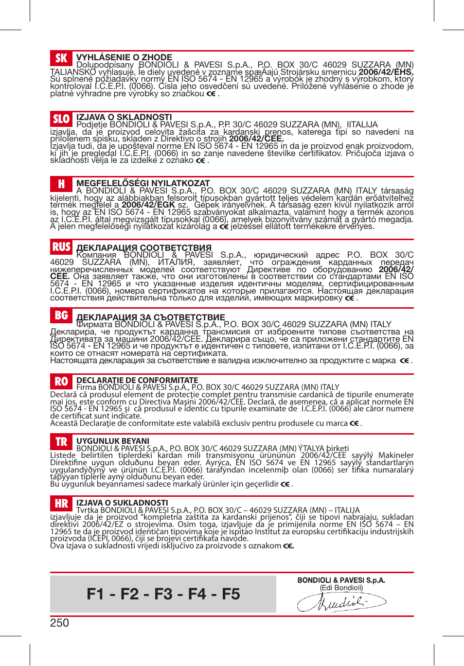 Sk slo h rus, Bg ro tr hr | Bondioli&Pavesi 399CEE010_E User Manual | Page 250 / 255