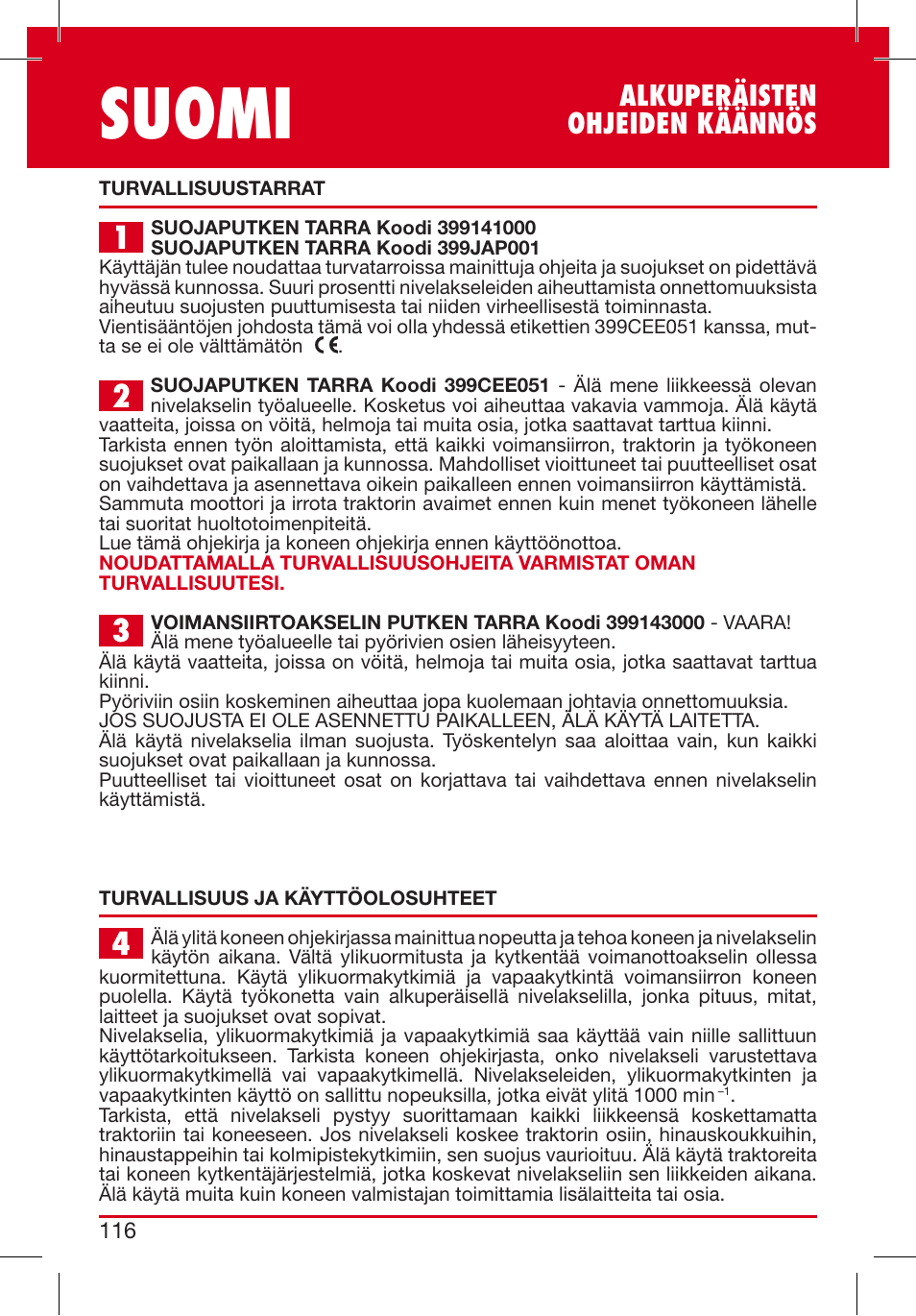 Suomi, Alkuperäisten ohjeiden käännös | Bondioli&Pavesi 399CEEG01_D User Manual | Page 116 / 283