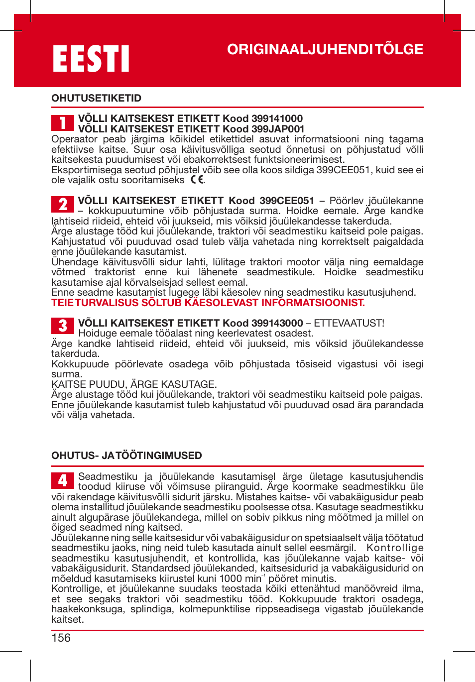 Eesti, Originaaljuhendi tõlge | Bondioli&Pavesi 399CEEG01_D User Manual | Page 156 / 283