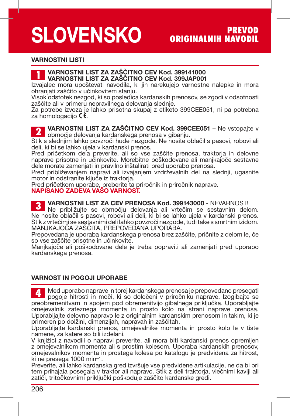 Slovensko, Prevod originalnih navodil | Bondioli&Pavesi 399CEEG01_D User Manual | Page 206 / 283