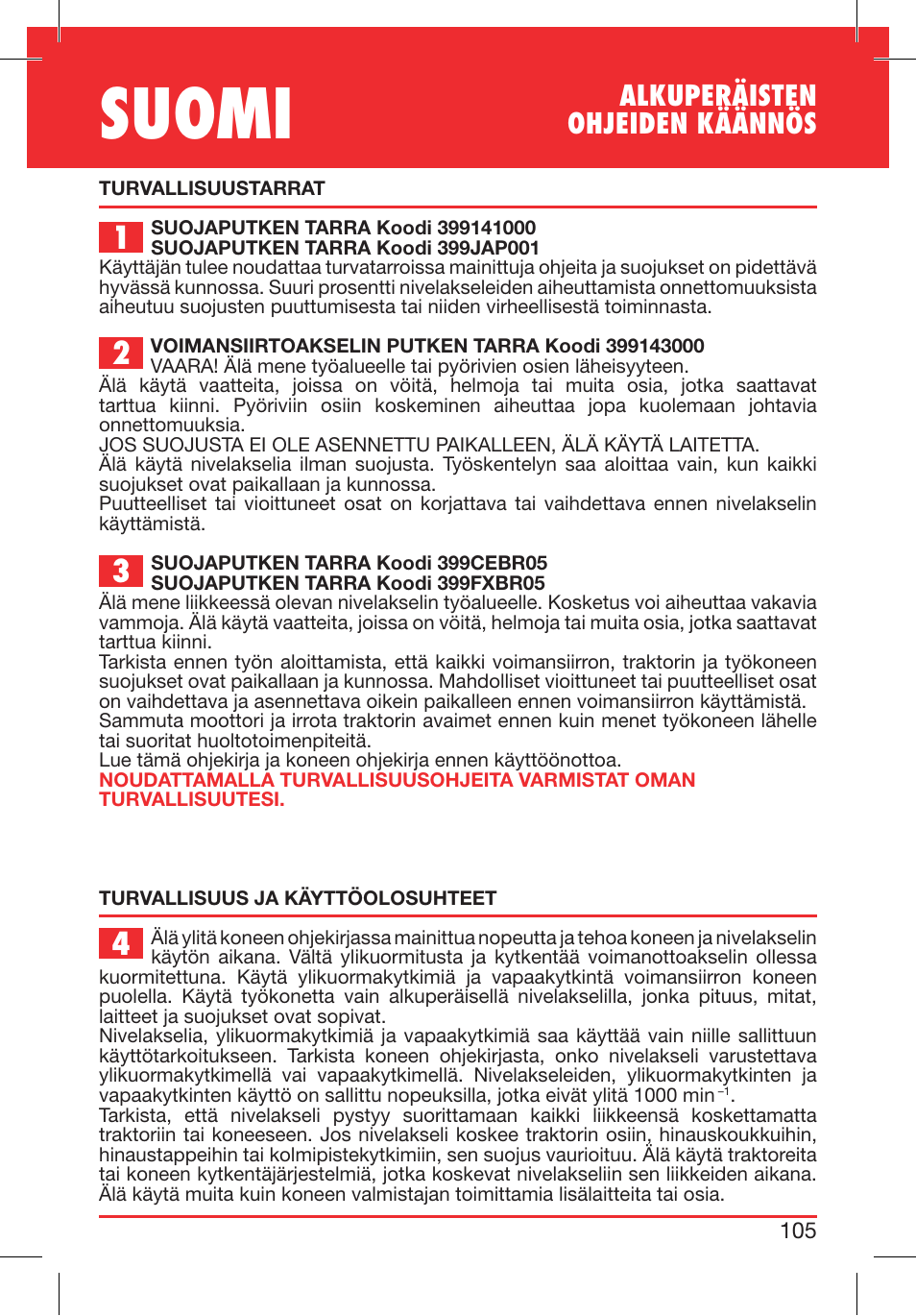 Suomi, Alkuperäisten ohjeiden käännös | Bondioli&Pavesi 399CEBR15_A User Manual | Page 105 / 255