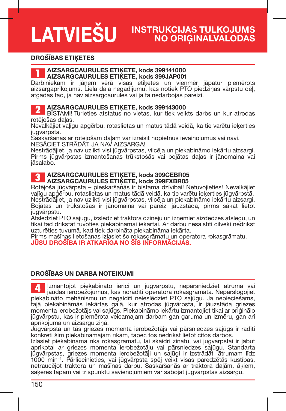 Latviešu, Instrukcijas tulkojums no oriģinālvalodas | Bondioli&Pavesi 399CEBR15_A User Manual | Page 150 / 255