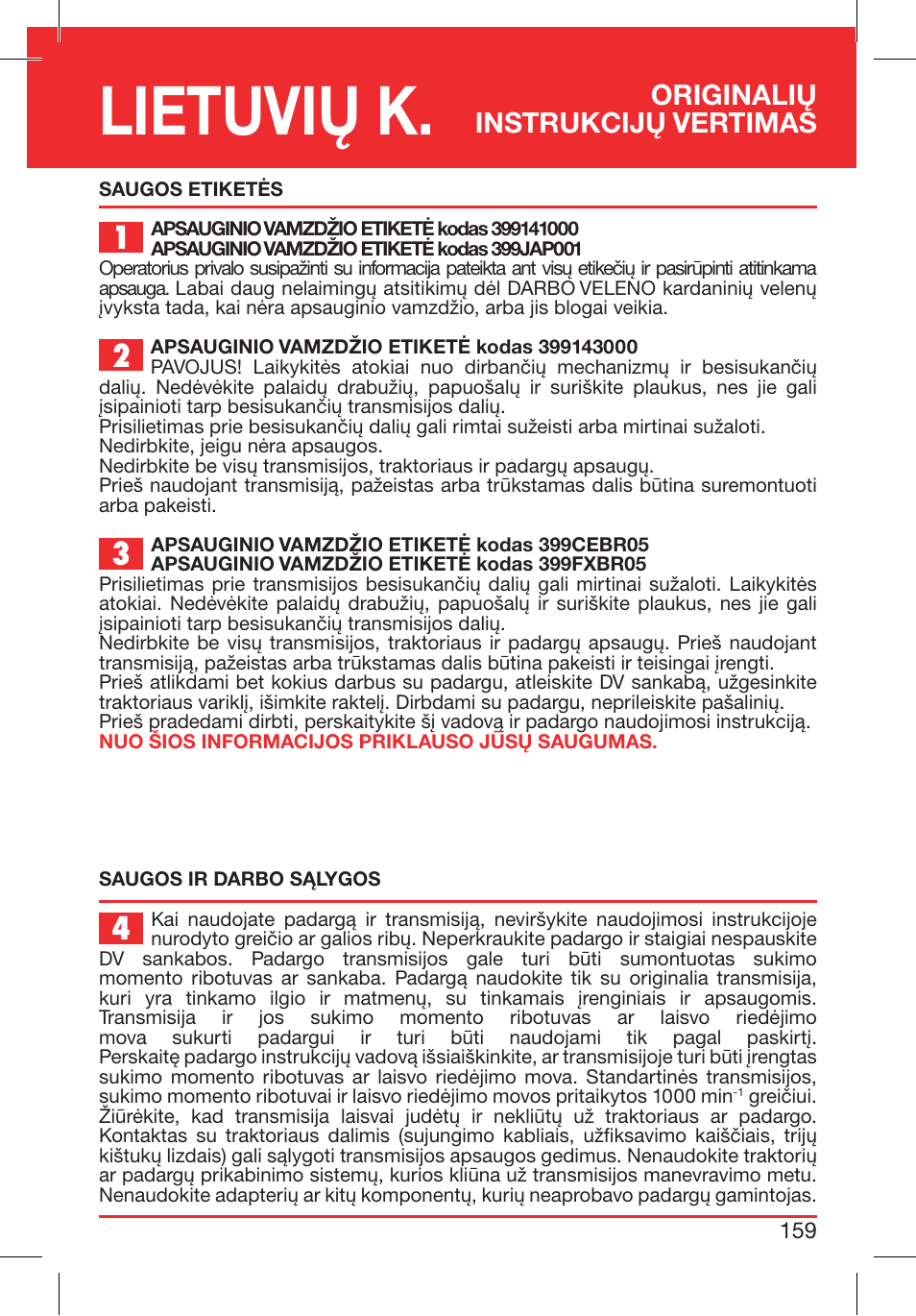 Lietuvių k, Originalių instrukcijų vertimas | Bondioli&Pavesi 399CEBR15_A User Manual | Page 159 / 255