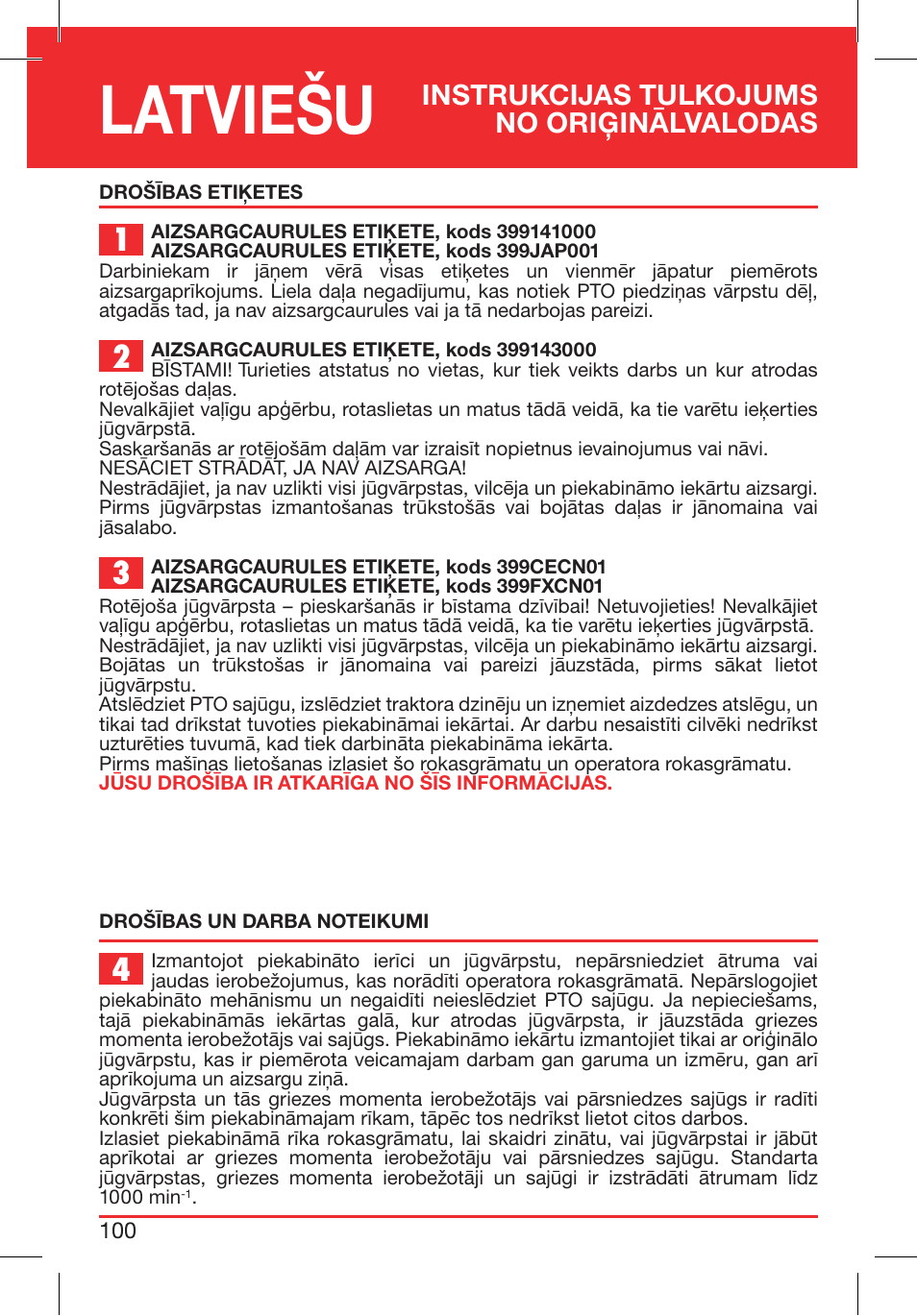 Latviešu, Instrukcijas tulkojums no oriģinālvalodas | Bondioli&Pavesi 399CECN02_G User Manual | Page 100 / 171
