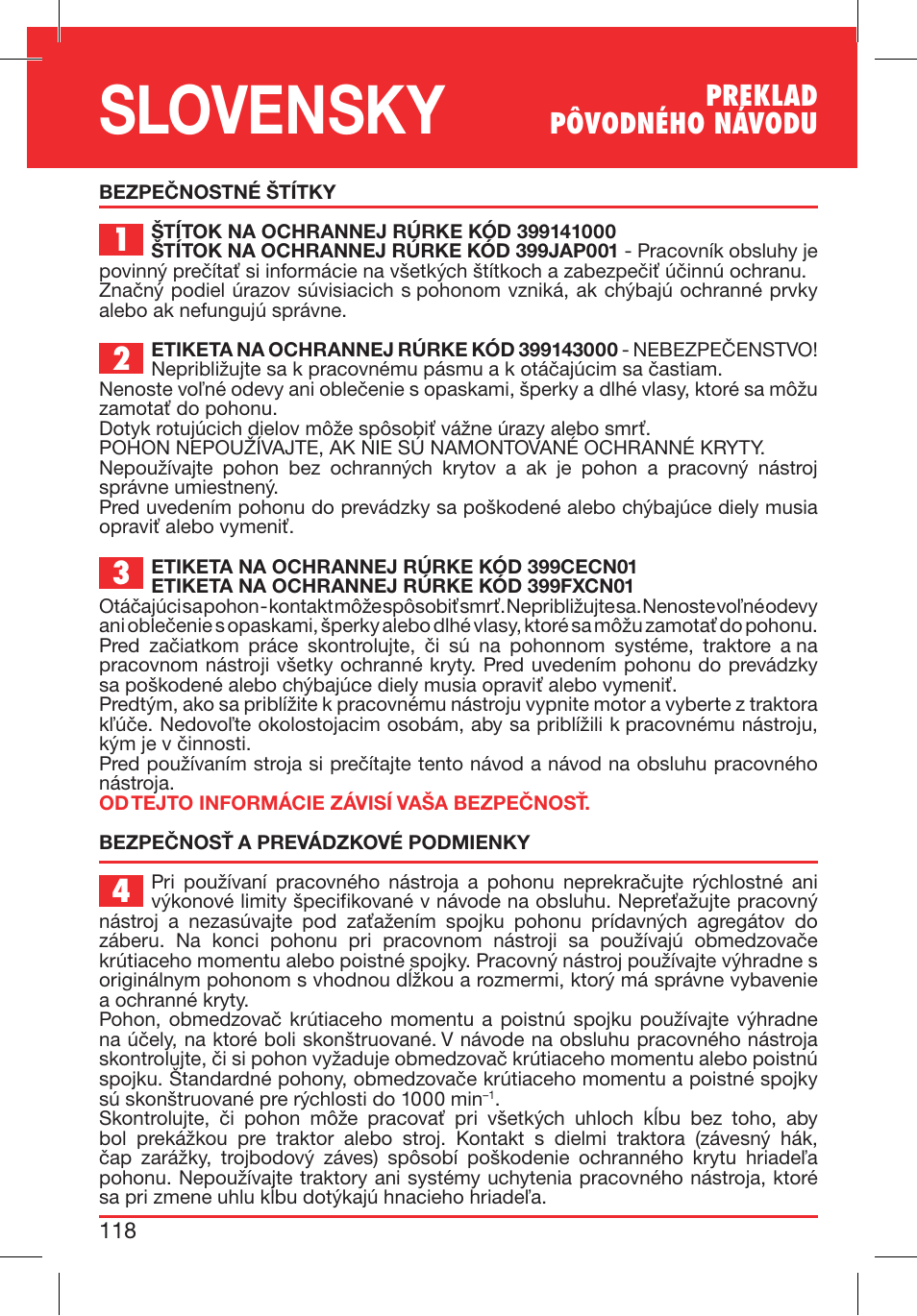 Slovensky, Preklad pôvodného návodu | Bondioli&Pavesi 399CECN02_G User Manual | Page 118 / 171