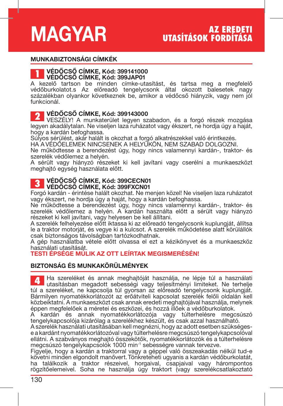 Magyar, Az eredeti utasítások fordítása | Bondioli&Pavesi 399CECN02_G User Manual | Page 130 / 171