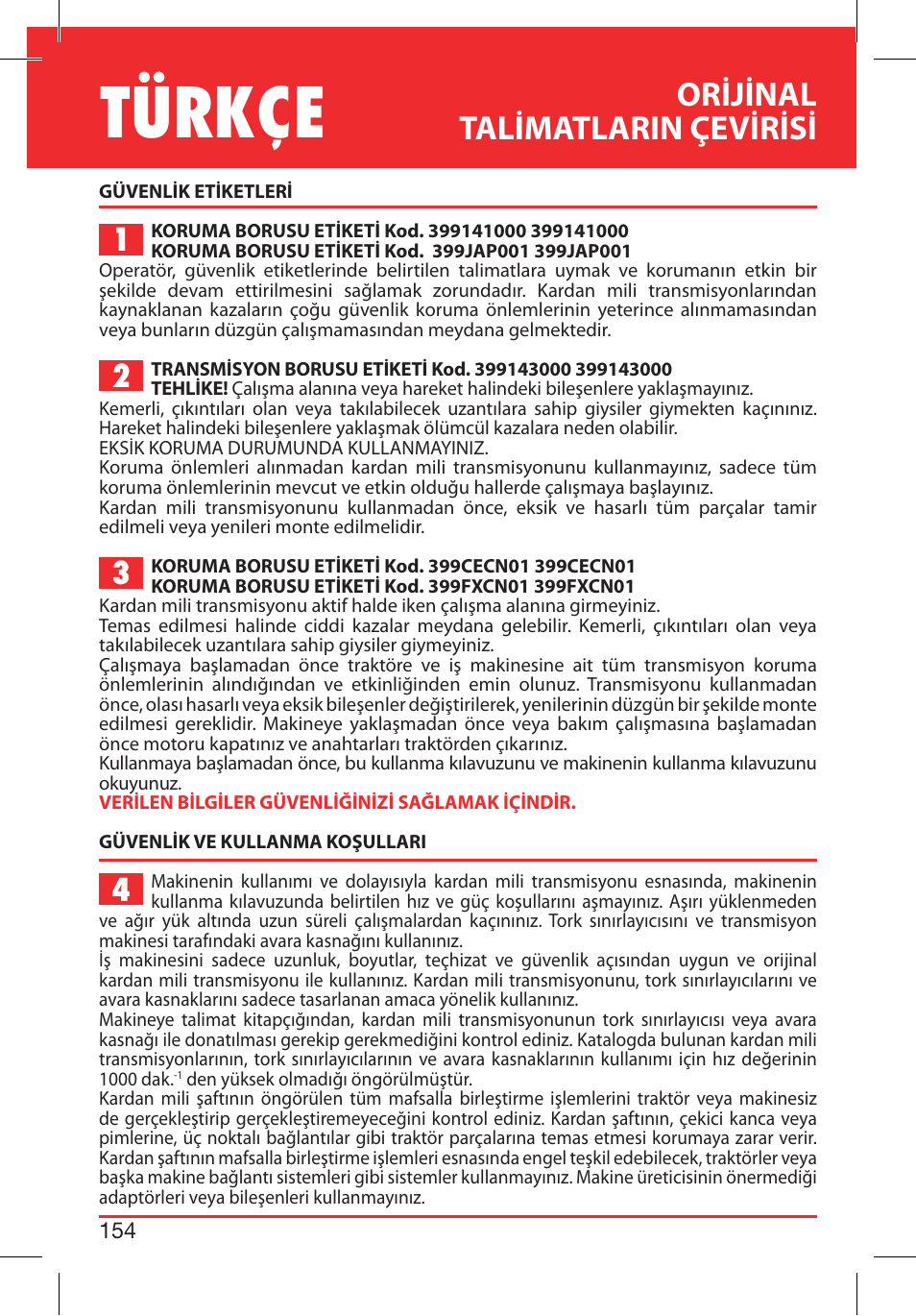 Türkçe, Orijinal talimatlarin çevirisi | Bondioli&Pavesi 399CECN02_G User Manual | Page 154 / 171