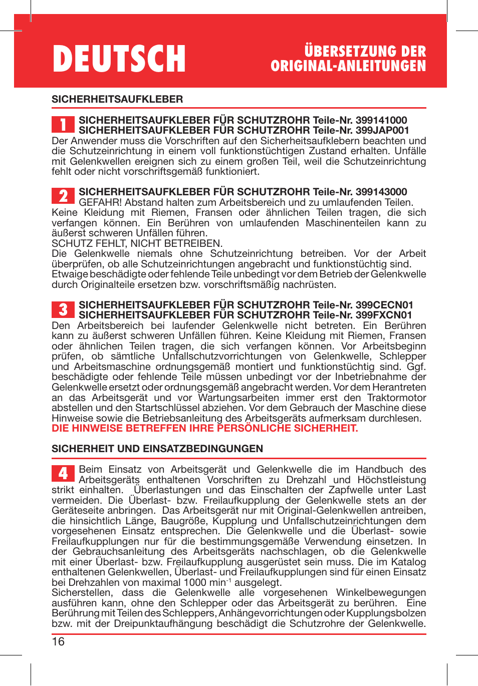 Deutsch, Übersetzung der original-anleitungen | Bondioli&Pavesi 399CECN02_G User Manual | Page 16 / 171