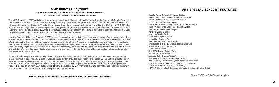 Vht special 12/20rt, Vht special 12/20rt features | VHT Special 12/20 RT Head User Manual | Page 3 / 11