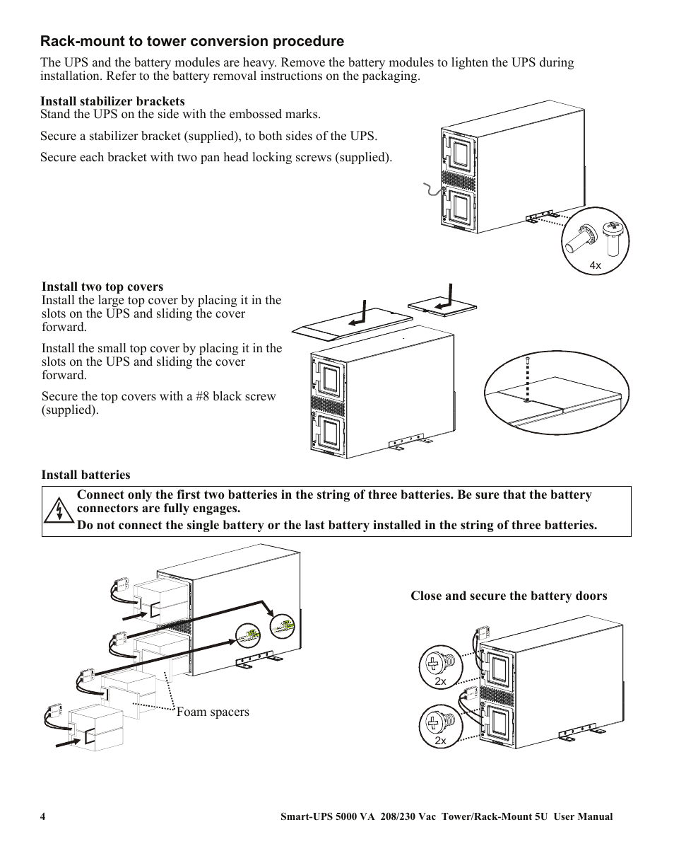 Rack-mount to tower conversion procedure | American Power Conversion 5000VA User Manual | Page 8 / 25