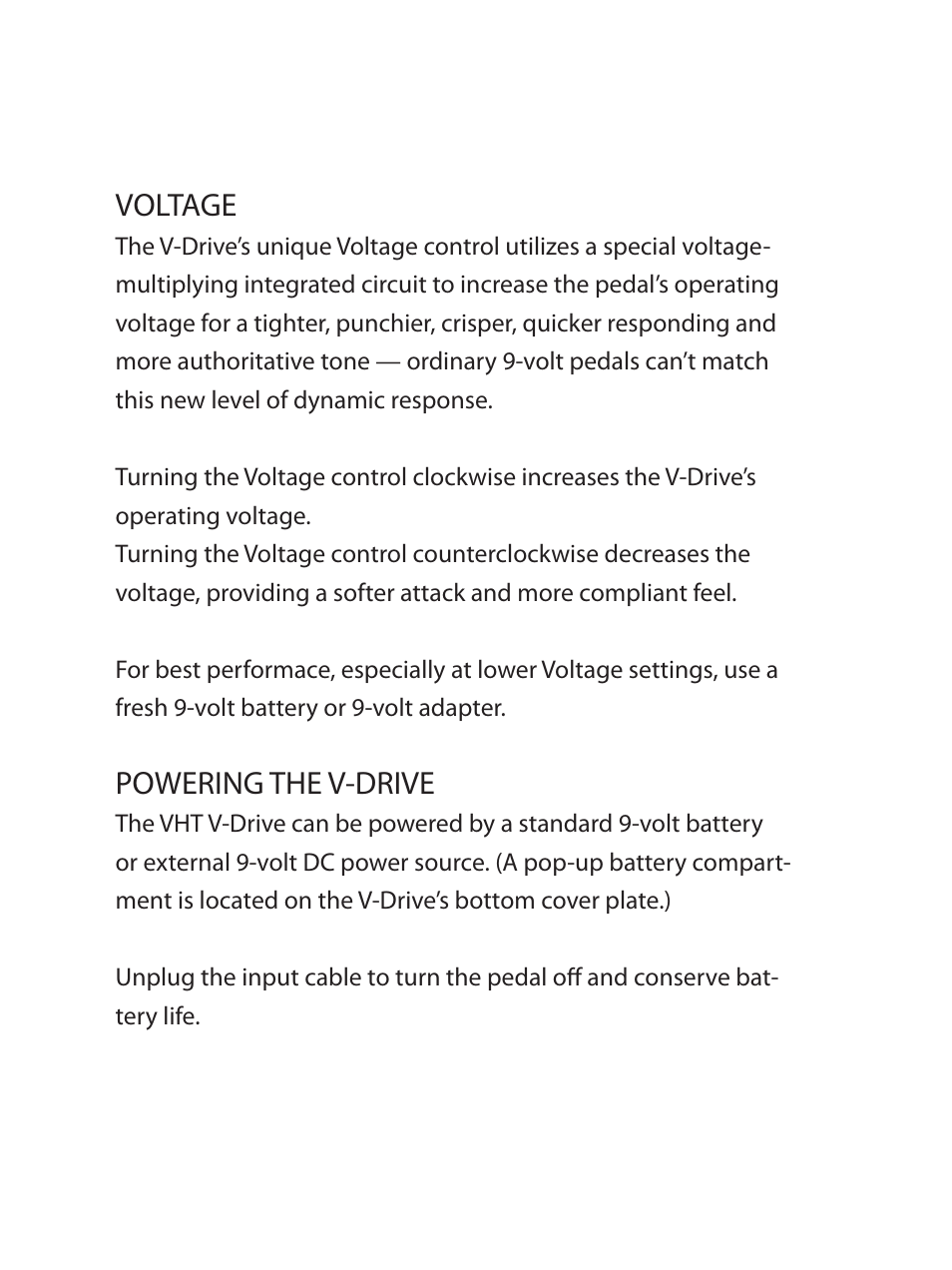 Voltage, Powering the v-drive | VHT V-Drive Pedal User Manual | Page 6 / 8