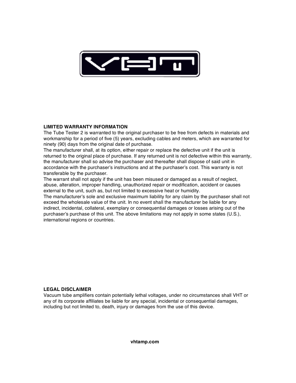 VHT Tube Tester 2 User Manual | Page 4 / 4