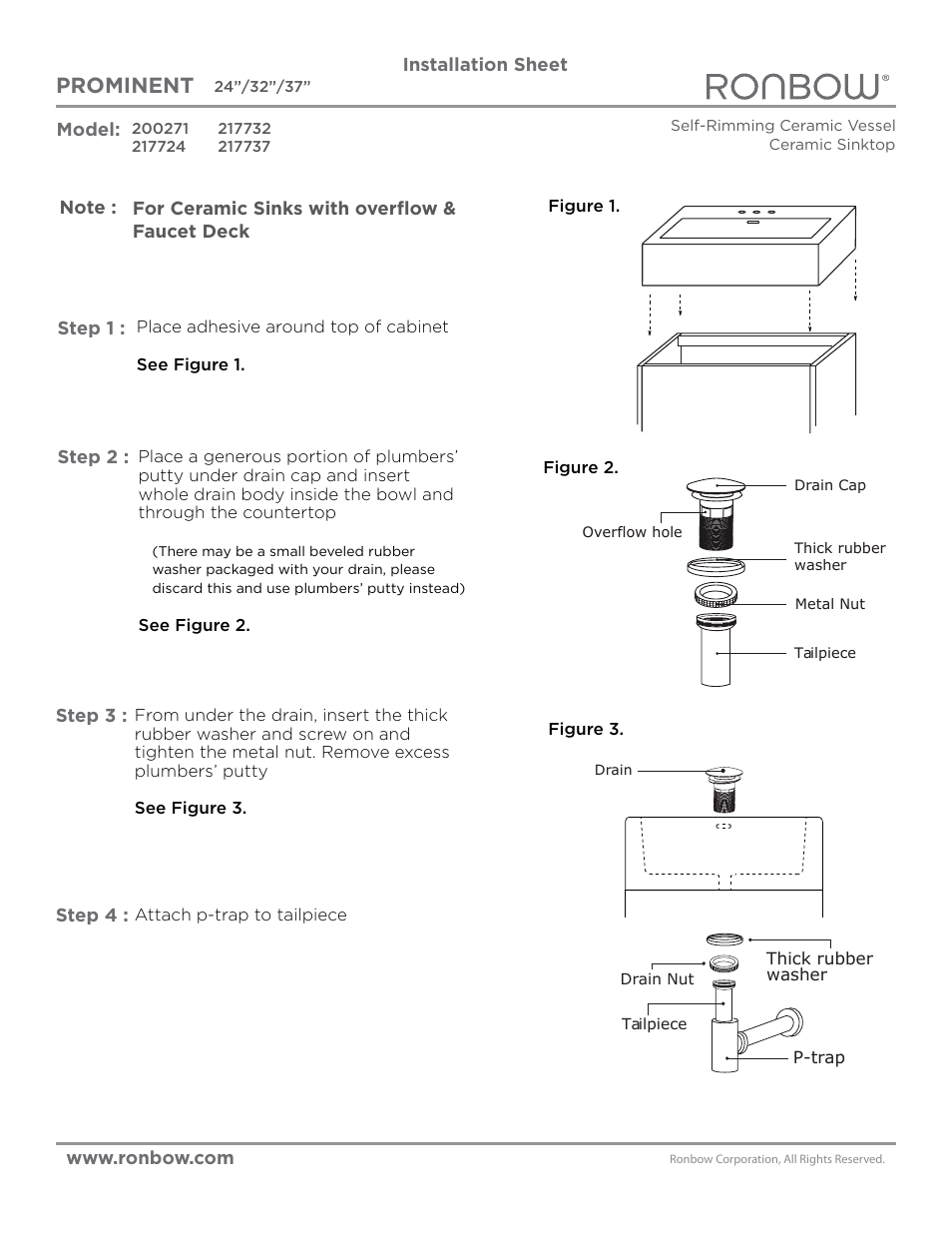 Ronbow Prominen Ceramic Sinktop (Non-Standard) User Manual | 1 page