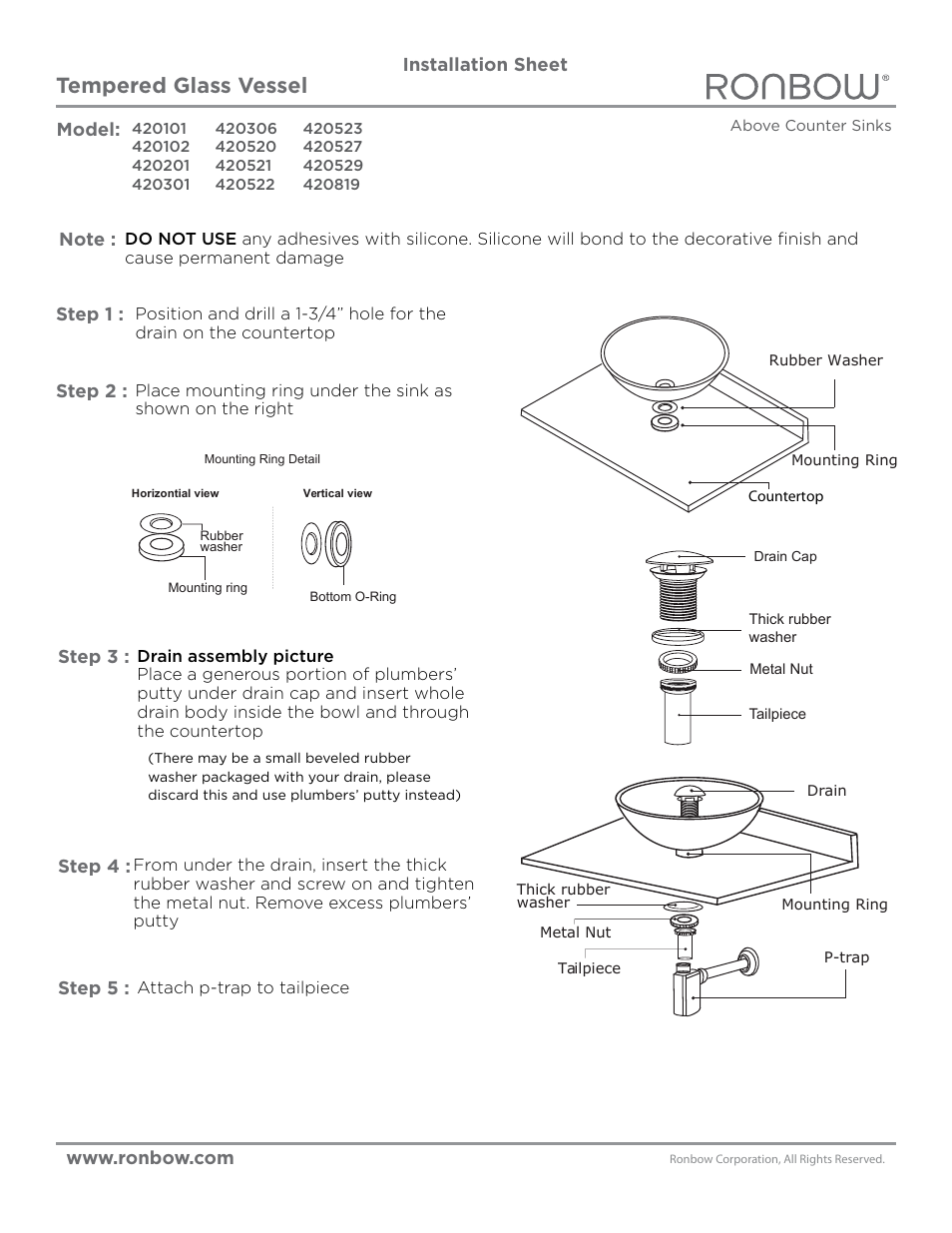 Ronbow 420529-S16 User Manual | 1 page