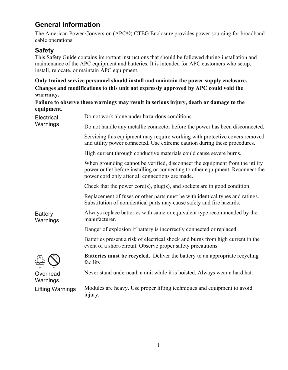 General information | American Power Conversion CTEG4-240MB-5 User Manual | Page 3 / 7