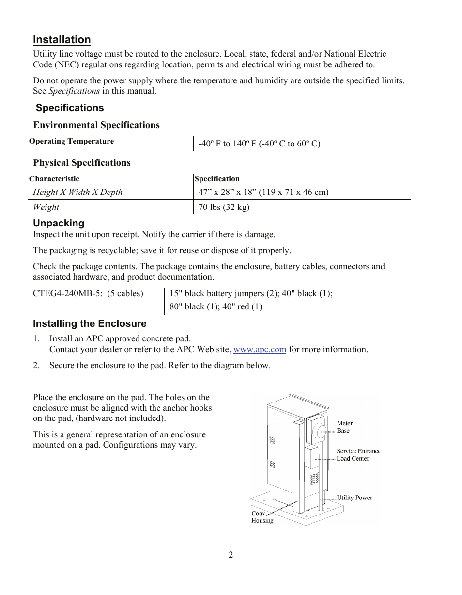 Installation | American Power Conversion CTEG4-240MB-5 User Manual | Page 4 / 7