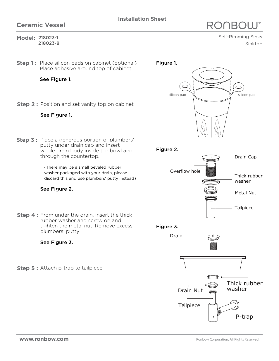 Ronbow Oval Ceramic Vessel (Fitted) User Manual | 1 page