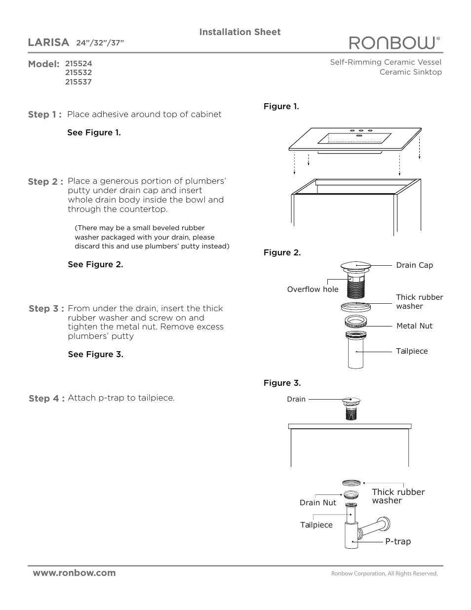 Ronbow Laris Ceramic Sinktop (Non-Standard) User Manual | 1 page