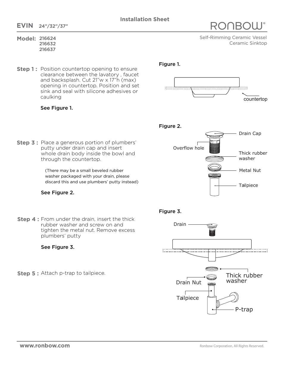 Ronbow Evi Ceramic Sinktop (Non-Standard) User Manual | 1 page