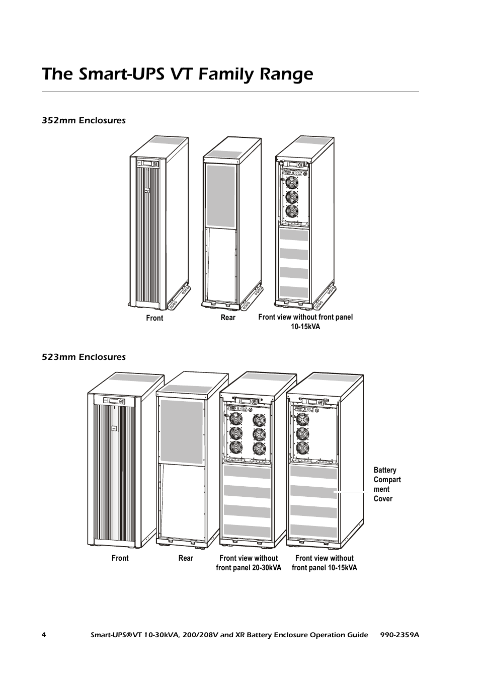 The smart-ups vt family range, 352mm enclosures, 523mm enclosures | American Power Conversion 200/208 V User Manual | Page 12 / 52