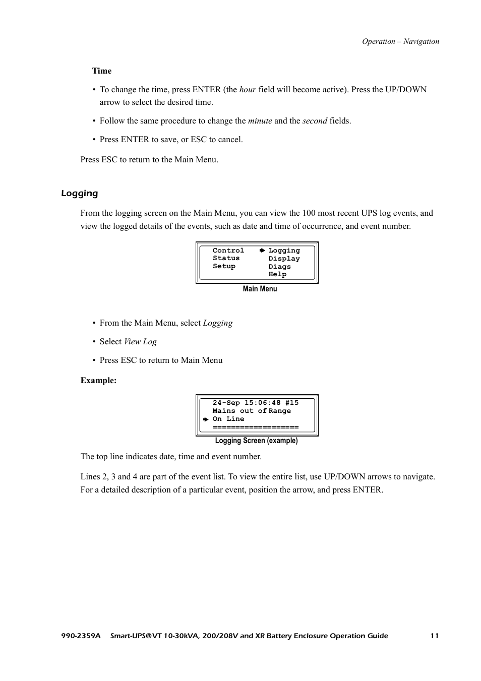 Logging | American Power Conversion 200/208 V User Manual | Page 19 / 52