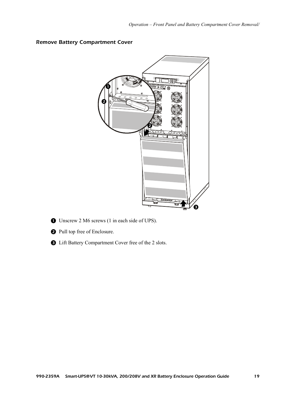 Remove battery compartment cover | American Power Conversion 200/208 V User Manual | Page 27 / 52